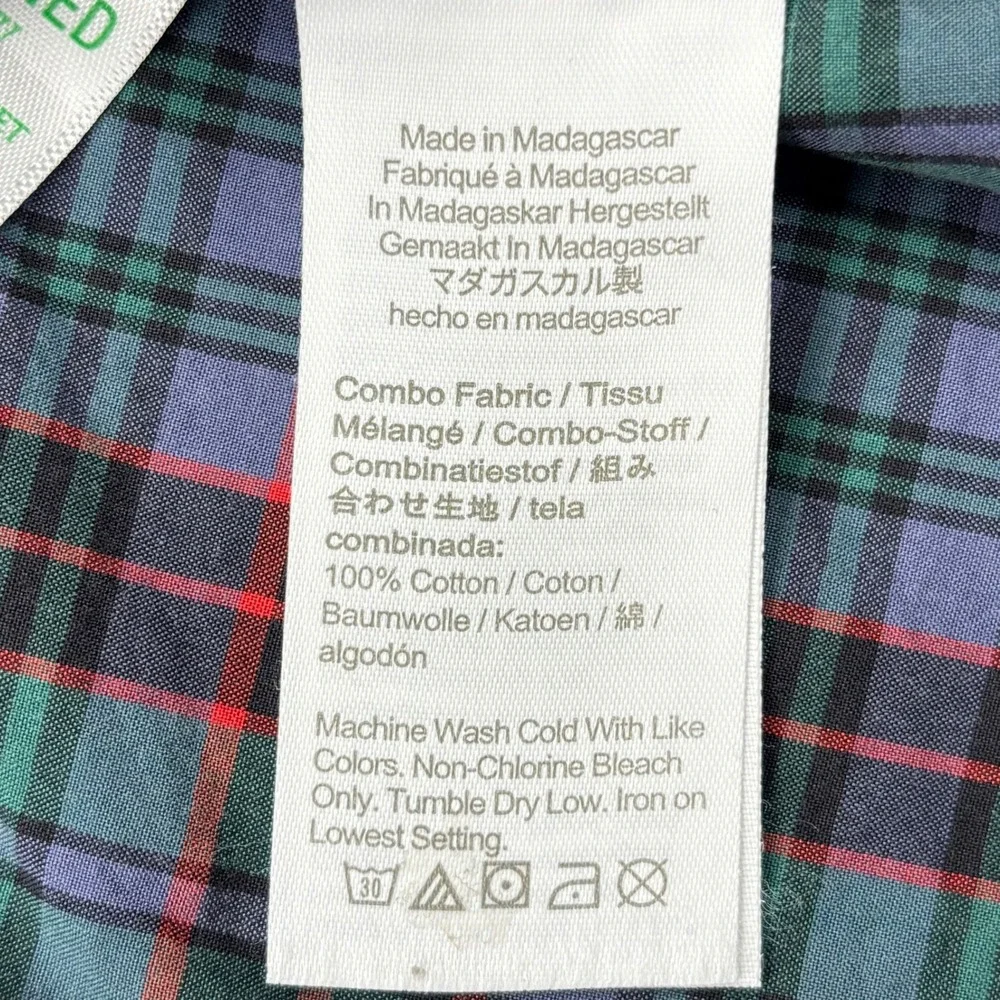 JCrew Secret Wash Shirt Mens Medium Slim Purple Green Red Plaid Button Down M